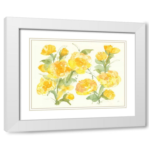 Sunshine Peonies White Modern Wood Framed Art Print with Double Matting by Paschke, Chris