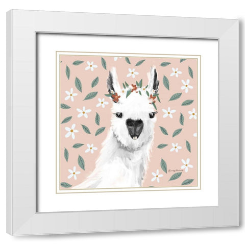 Delightful Alpacas I Floral Crop White Modern Wood Framed Art Print with Double Matting by Thorns, Becky