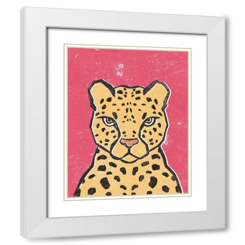 Jungle Cat Hot Pink White Modern Wood Framed Art Print with Double Matting by Hershey, Moira