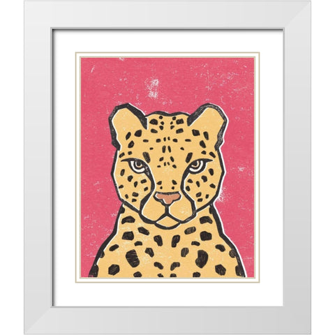Jungle Cat Hot Pink White Modern Wood Framed Art Print with Double Matting by Hershey, Moira
