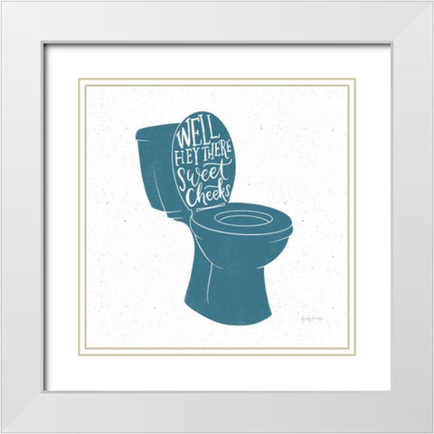 Turkish Tile Bathroom Puns IV White Modern Wood Framed Art Print with Double Matting by Thorns, Becky