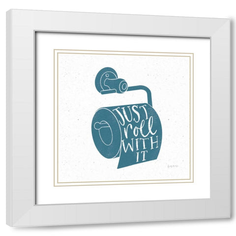 Turkish Tile Bathroom Puns VI White Modern Wood Framed Art Print with Double Matting by Thorns, Becky