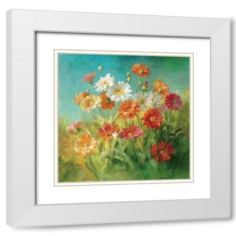 Painted Daisies White Modern Wood Framed Art Print with Double Matting by Nai, Danhui