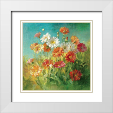 Painted Daisies White Modern Wood Framed Art Print with Double Matting by Nai, Danhui