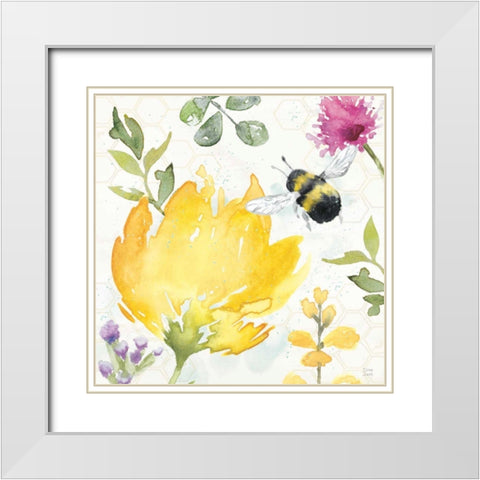 Bee Harmony II White Modern Wood Framed Art Print with Double Matting by June, Dina