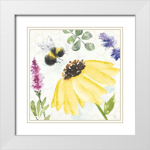Bee Harmony III White Modern Wood Framed Art Print with Double Matting by June, Dina