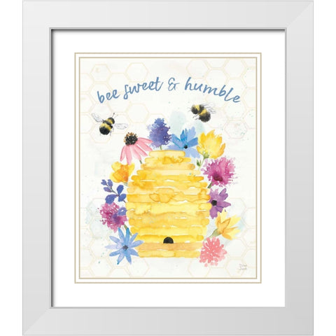 Bee Harmony IV White Modern Wood Framed Art Print with Double Matting by June, Dina