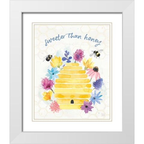 Bee Harmony V White Modern Wood Framed Art Print with Double Matting by June, Dina