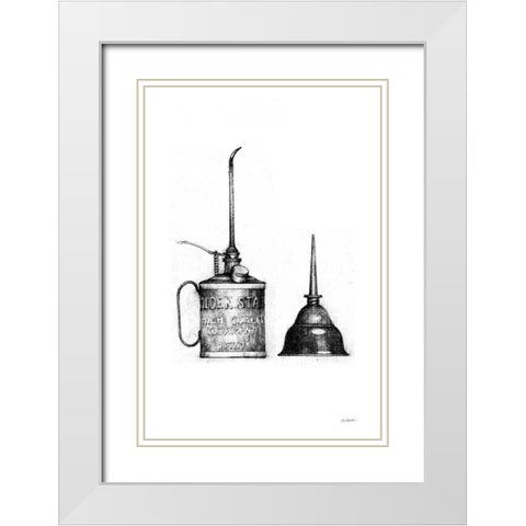 Oil Cans White Modern Wood Framed Art Print with Double Matting by Schick, Mike