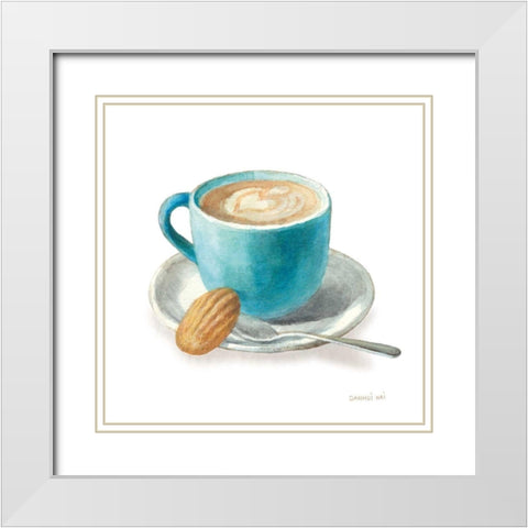 Wake Me Up Coffee I on White White Modern Wood Framed Art Print with Double Matting by Nai, Danhui