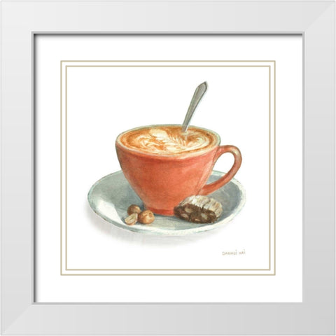 Wake Me Up Coffee III on White White Modern Wood Framed Art Print with Double Matting by Nai, Danhui