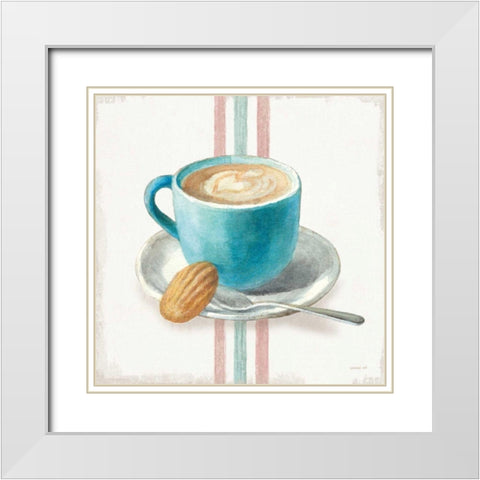 Wake Me Up Coffee I with Stripes White Modern Wood Framed Art Print with Double Matting by Nai, Danhui