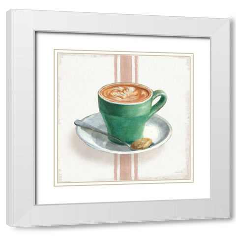 Wake Me Up Coffee II with Stripes White Modern Wood Framed Art Print with Double Matting by Nai, Danhui