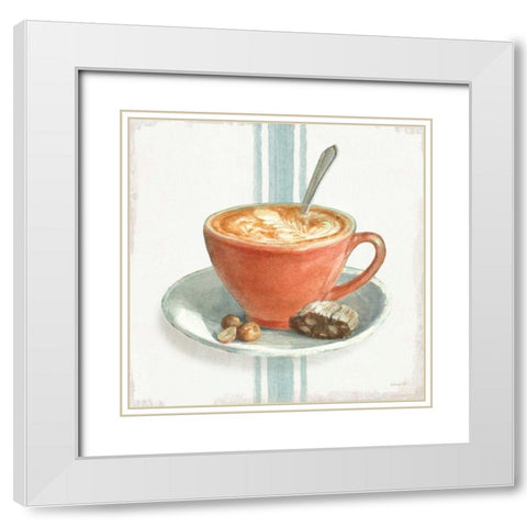 Wake Me Up Coffee III with Stripes White Modern Wood Framed Art Print with Double Matting by Nai, Danhui