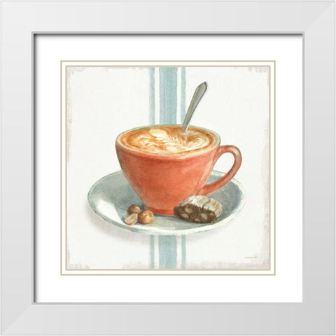 Wake Me Up Coffee III with Stripes White Modern Wood Framed Art Print with Double Matting by Nai, Danhui