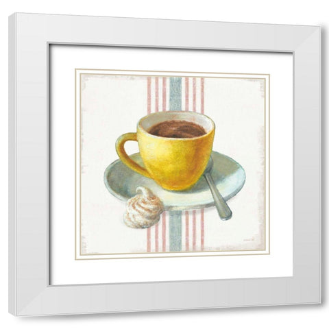 Wake Me Up Coffee IV with Stripes White Modern Wood Framed Art Print with Double Matting by Nai, Danhui