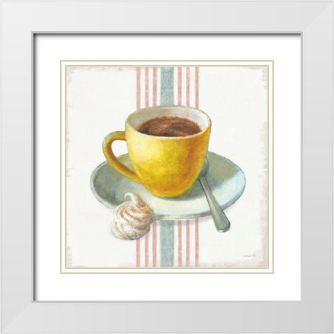Wake Me Up Coffee IV with Stripes White Modern Wood Framed Art Print with Double Matting by Nai, Danhui