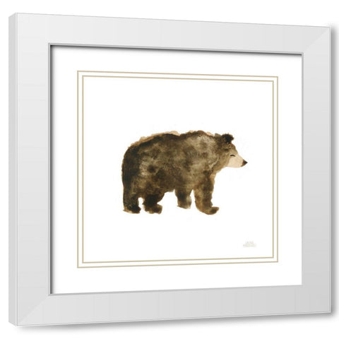 Woodland Whimsy Bear White Modern Wood Framed Art Print with Double Matting by Marshall, Laura