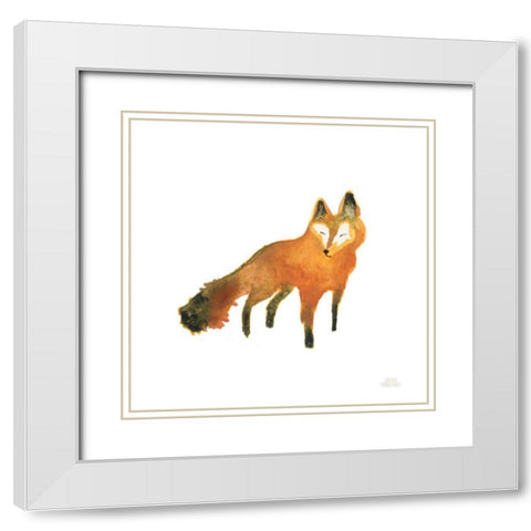 Woodland Whimsy Fox White Modern Wood Framed Art Print with Double Matting by Marshall, Laura