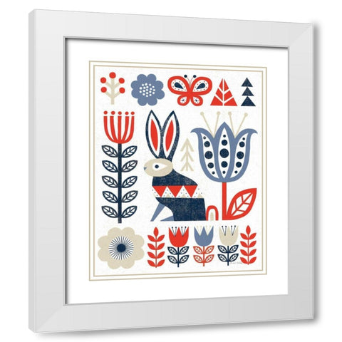 Folk Lodge Rabbit Red Navy White Modern Wood Framed Art Print with Double Matting by Mullan, Michael