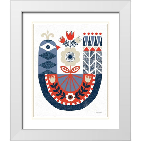 Folk Lodge Bird Red Navy White Modern Wood Framed Art Print with Double Matting by Mullan, Michael