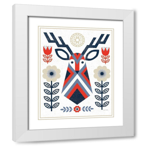 Folk Lodge Deer II Red Navy White Modern Wood Framed Art Print with Double Matting by Mullan, Michael