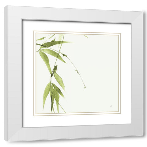 Bamboo V Green White Modern Wood Framed Art Print with Double Matting by Paschke, Chris