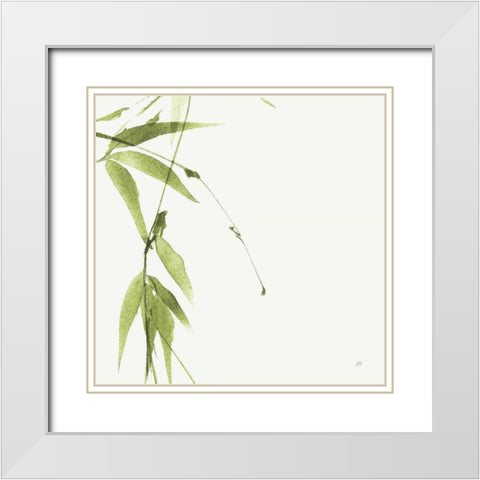Bamboo V Green White Modern Wood Framed Art Print with Double Matting by Paschke, Chris
