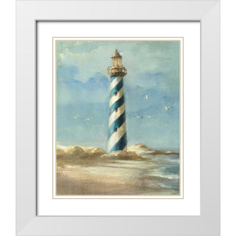 Lighthouse I White Modern Wood Framed Art Print with Double Matting by Nai, Danhui