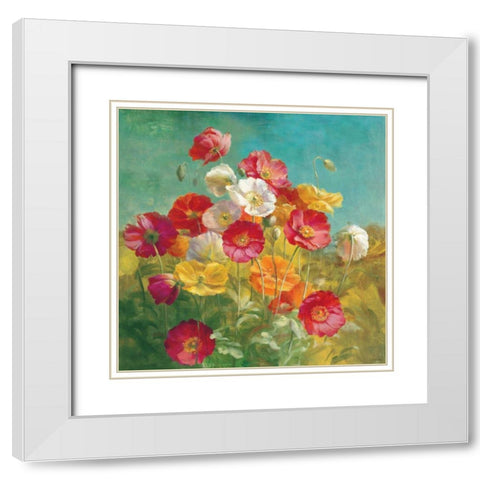 Poppies in the Field White Modern Wood Framed Art Print with Double Matting by Nai, Danhui