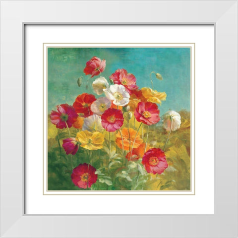 Poppies in the Field White Modern Wood Framed Art Print with Double Matting by Nai, Danhui