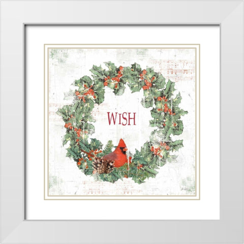 Wooded Holiday IV Wish White Modern Wood Framed Art Print with Double Matting by Pertiet, Katie