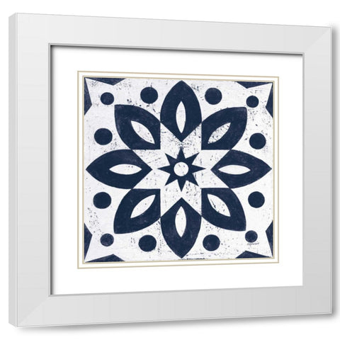 Blue and White Tile I White Modern Wood Framed Art Print with Double Matting by Lovell, Kathrine