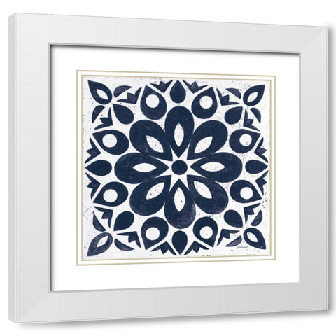 Blue and White Tile III White Modern Wood Framed Art Print with Double Matting by Lovell, Kathrine
