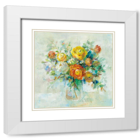 Blooming Splendor I White Modern Wood Framed Art Print with Double Matting by Nai, Danhui