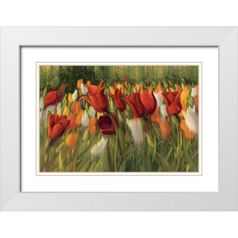 Tipsy Tulips White Modern Wood Framed Art Print with Double Matting by Novak, Shirley