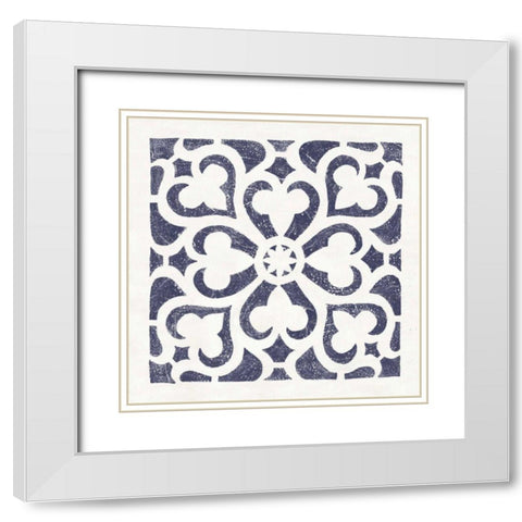 Hacienda Tile III Navy White Modern Wood Framed Art Print with Double Matting by Hershey, Moira