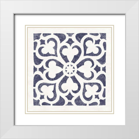 Hacienda Tile III Navy White Modern Wood Framed Art Print with Double Matting by Hershey, Moira