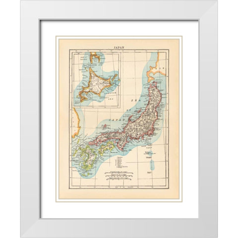Map of Japan White Modern Wood Framed Art Print with Double Matting by Wild Apple Portfolio
