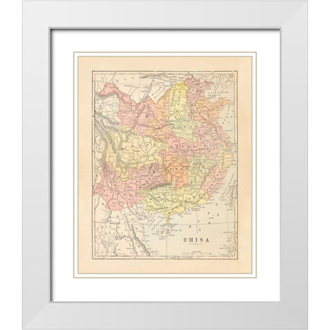 Map of China White Modern Wood Framed Art Print with Double Matting by Wild Apple Portfolio