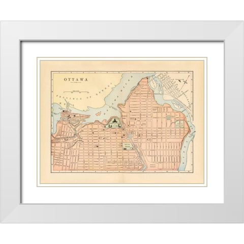 Map of Ottawa White Modern Wood Framed Art Print with Double Matting by Wild Apple Portfolio
