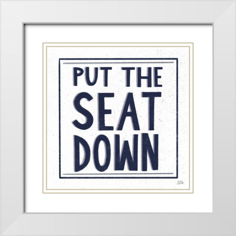 Put the Seat Down Navy White Modern Wood Framed Art Print with Double Matting by Averinos, Melissa