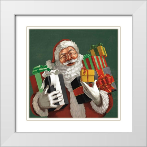 Holiday Santa IV Dark Green White Modern Wood Framed Art Print with Double Matting by Penner, Janelle