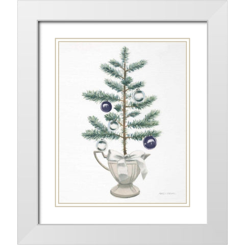 White Christmas Tree Navy White Modern Wood Framed Art Print with Double Matting by Fabiano, Marco