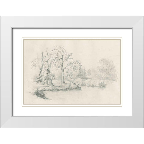 Lakeside Sketch White Modern Wood Framed Art Print with Double Matting by Wild Apple Portfolio