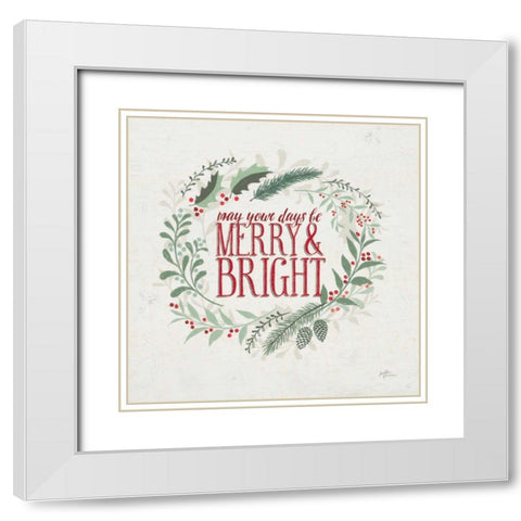 Seasons Greetings II Wreath White Modern Wood Framed Art Print with Double Matting by Penner, Janelle