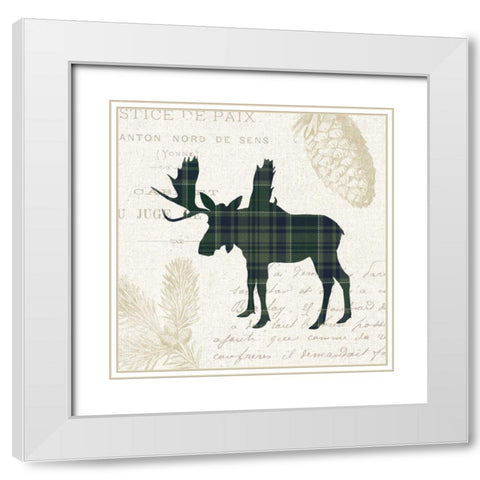 Plaid Lodge IV Navy Green White Modern Wood Framed Art Print with Double Matting by Wild Apple Portfolio