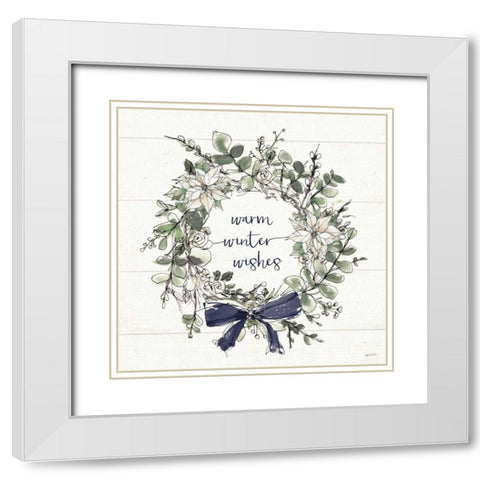 Modern Farmhouse VII Christmas Navy Bow White Modern Wood Framed Art Print with Double Matting by Tavoletti, Anne