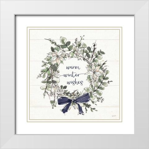 Modern Farmhouse VII Christmas Navy Bow White Modern Wood Framed Art Print with Double Matting by Tavoletti, Anne