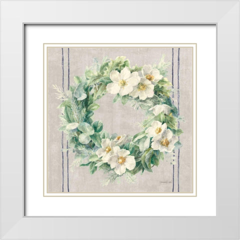 Floursack Holiday Wreath White Modern Wood Framed Art Print with Double Matting by Nai, Danhui